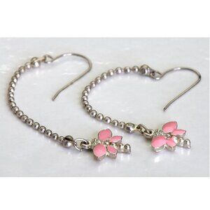 Vintage Long Drop Butterfly Enamel Earrings, Ball Chain Dangle Statement Drops